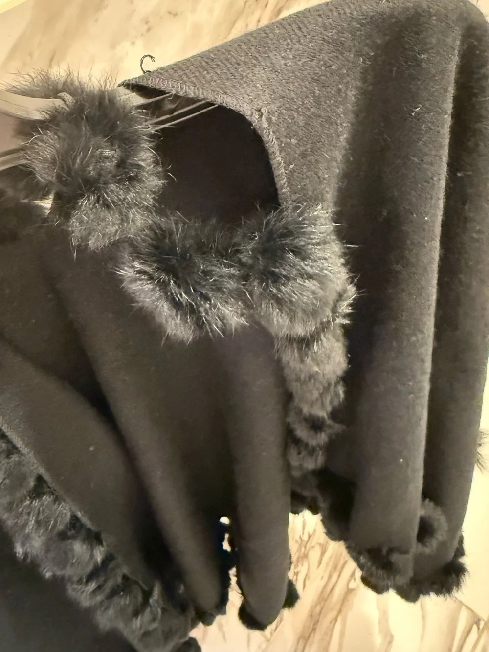 Wool and genuine fur poncho/wrap